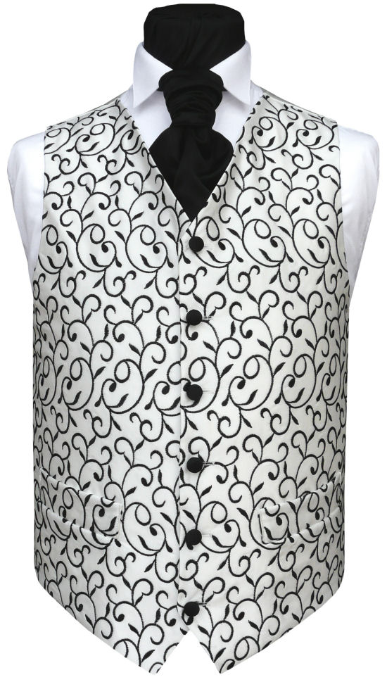 Wedding Waistcoats Ivory Pale Colour Waistcoats Black Embroidery on 