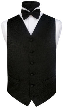 A woven swirl mirrored by the swirl background. - Waistcoat Style- TS089- Front Fabric- Rumours (non silk)- Colour- Black- Buttons- Black- Back & Lining- Black Polyester- Elegant black swirl on a Jet black background- Please choose the size you require. You can click here to view our size chart to help you decide.