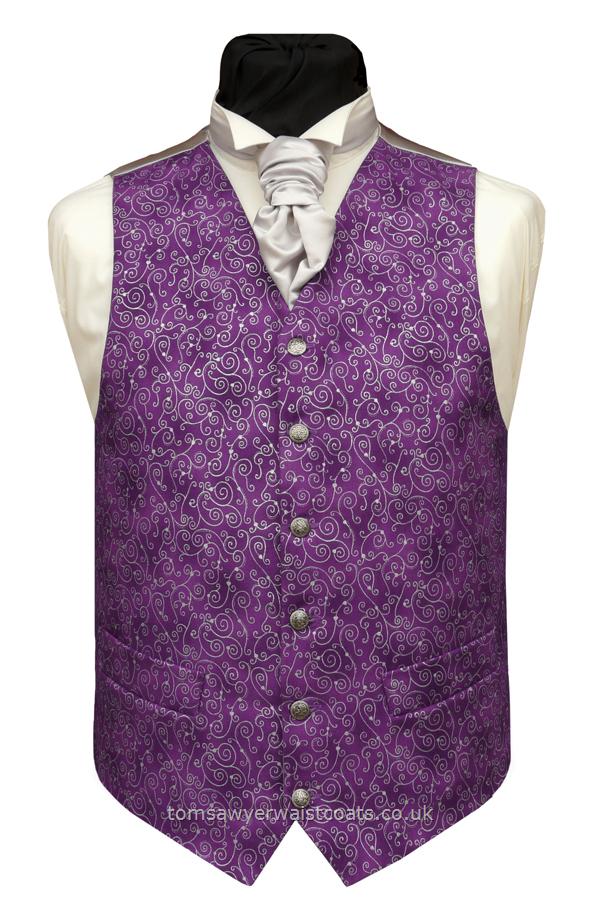 DQT Woven Swirl Patterned Lilac Formal Mens Wedding Waistcoat S-5XL 