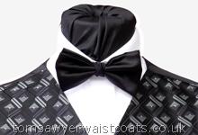 Traditional Waistcoats : Black, Evening Waistcoats & Party Waistcoats : Featured Neckwear - Black Satin Ready-Tied Bowtie