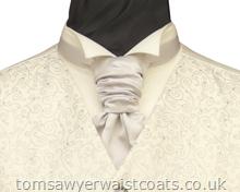 Wedding Waistcoats : Ivory / Pale Colour Waistcoats : Featured Neckwear - Silver Satin Pre Tied Scrunchie