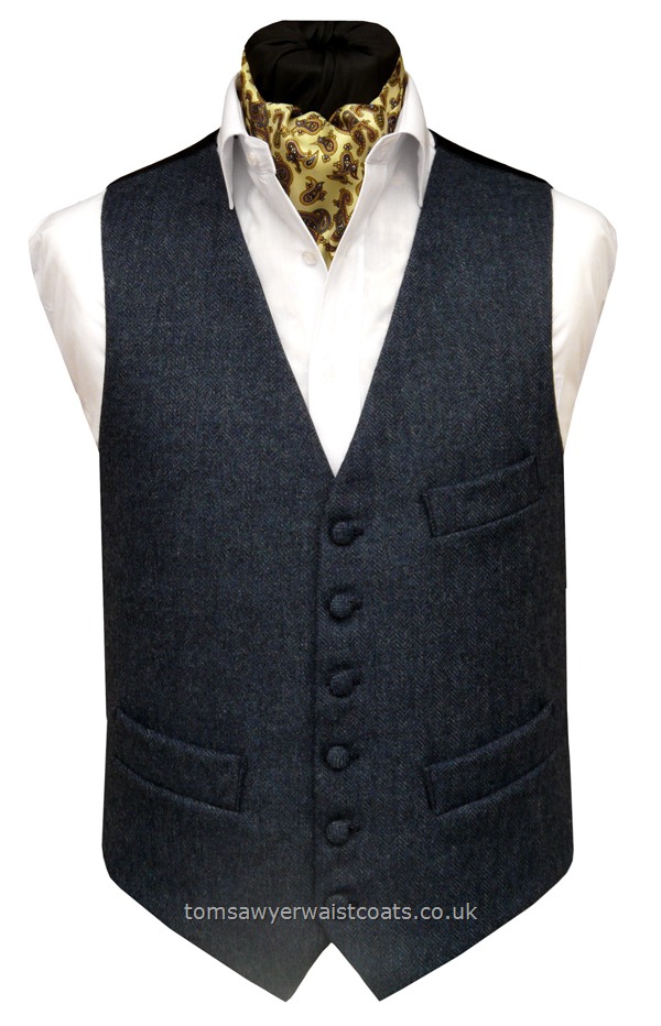 Traditional Waistcoats : Informal Waistcoats & Gentleman's Waistcoats : 'Highland' Petrol Blue Tweed Waistcoat