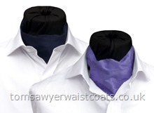 Specifically made to wear beneath a shirt. These Day Cravats are made to order in either plain silk dupion or matt polyester satin and are available in all of the colours shown on our fabric shade cards. Approximate length 49'', width 5 3/4''- Click here to see the fabric shade cards.Please enter the colour required during checkout- The two examples photographed are silk colours J125 Navy Blue and J174 Gulf Blue.Easy to tie - -A matching hankie/p....