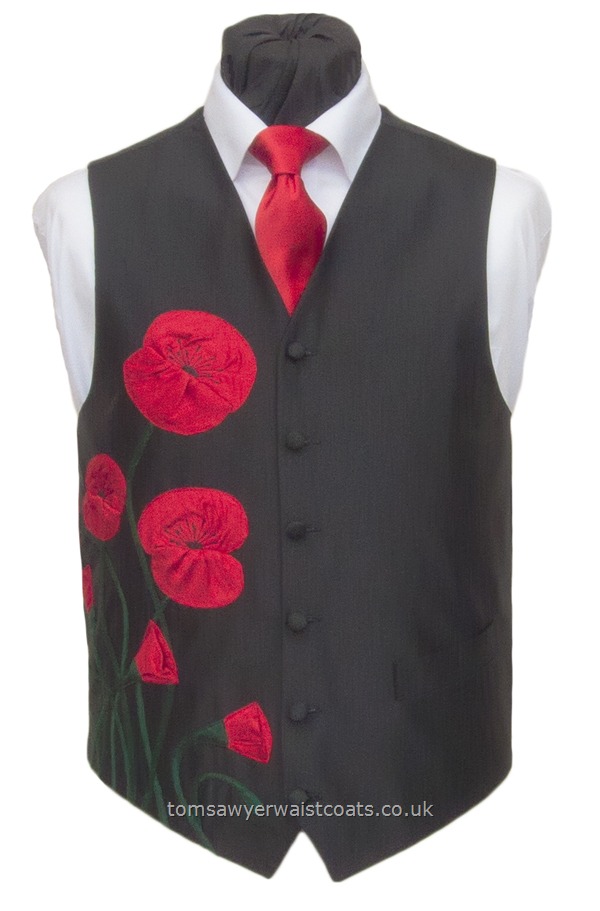 Silk Waistcoats : Special Design Waistcoats : 'Poppies' Silk Flower Waistcoat