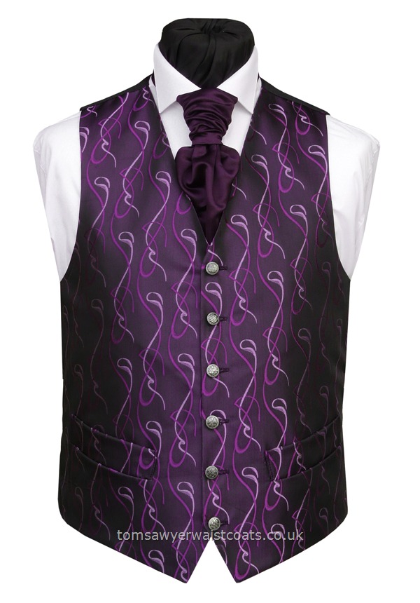 Wedding Waistcoats : Purple / Aubergine Waistcoats : Deep Purple with Purple Swirls Waistcoat
