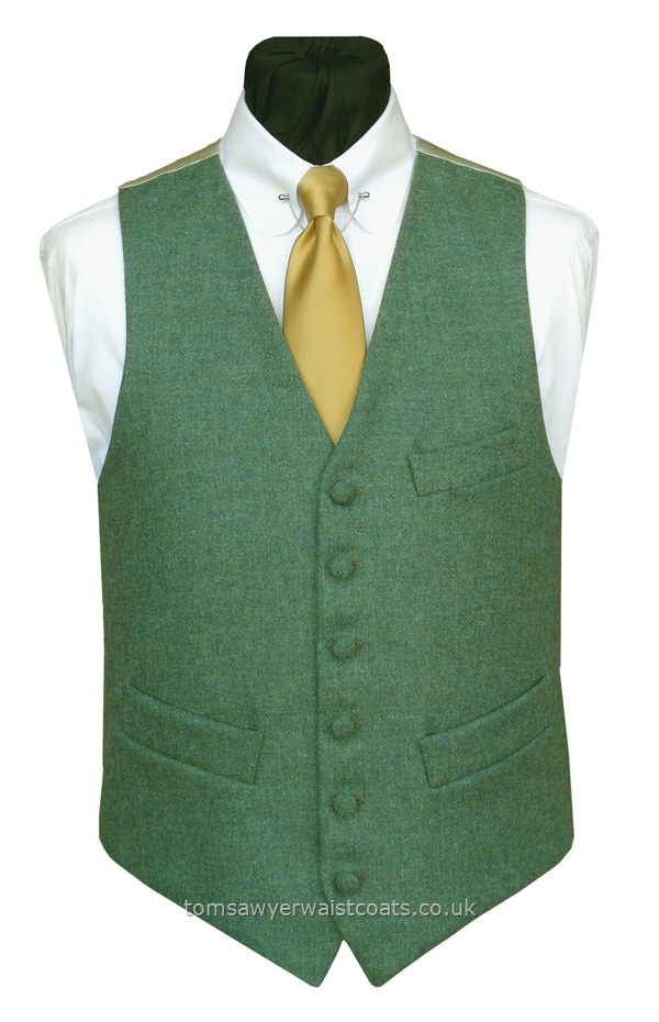 Traditional Waistcoats : Informal Waistcoats & Gentleman's Waistcoats : 'Highland' Sea Green Tweed Waistcoat