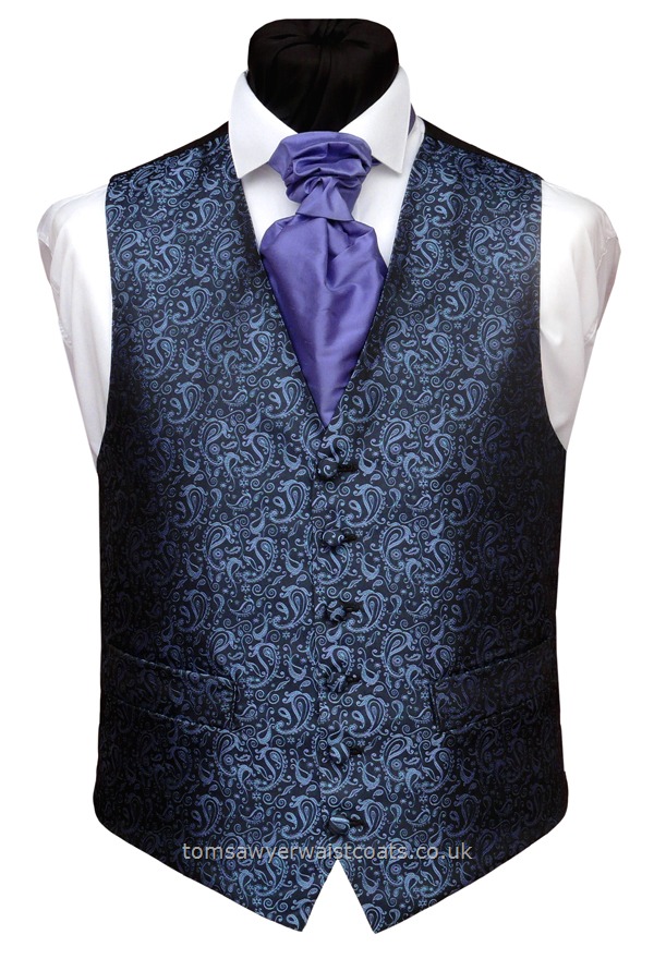 Wedding Waistcoats : Purple / Aubergine Waistcoats : Violet Shimmer Paisley on Black Waistcoat
