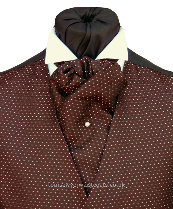 Neckwear : Cravats (Self-tie) : 'Camberwell' Dark Burgundy Self Tie Cravat with matching hankie