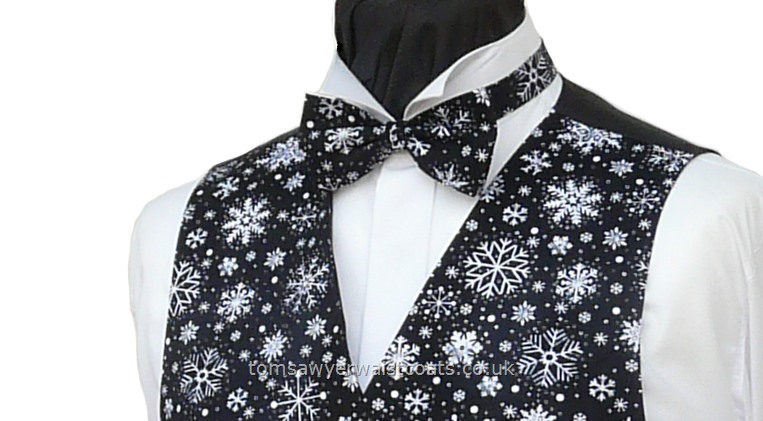 Christmas : Festive Waistcoats : Snowflakes on Black Ready- tied Bowtie