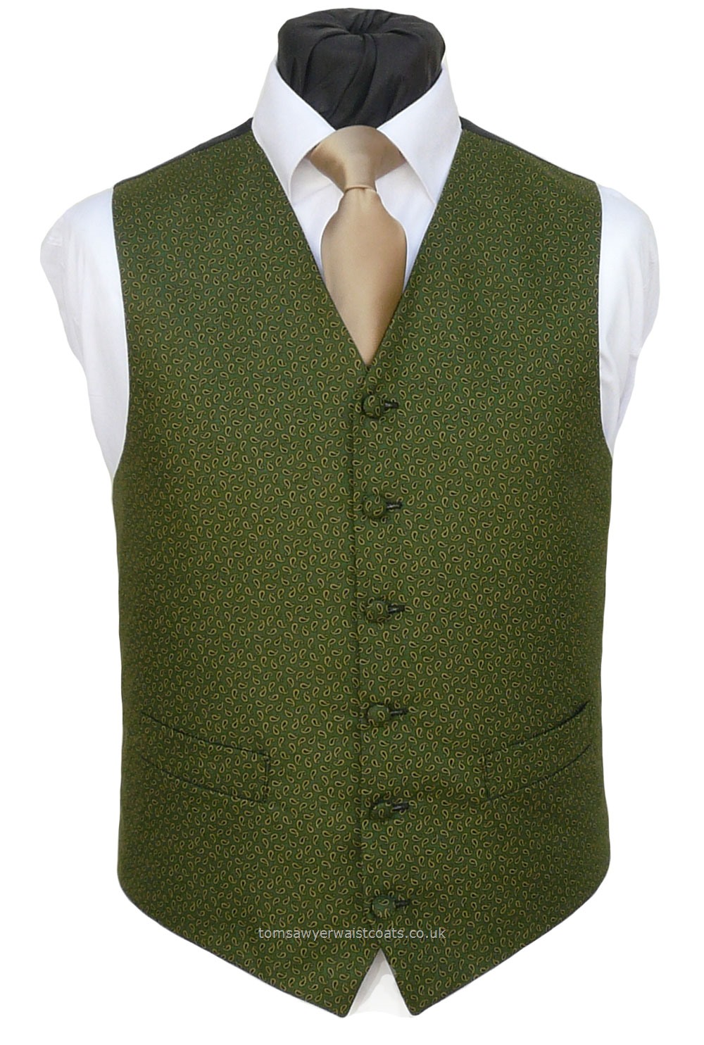 Traditional Waistcoats : Informal Waistcoats & Gentleman's Waistcoats : Green Paisley Cotton Front Waistcoat