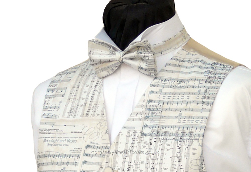 Fun Waistcoats : Musical Theme Waistcoats : Sheet Music Pre-Tied Bowtie