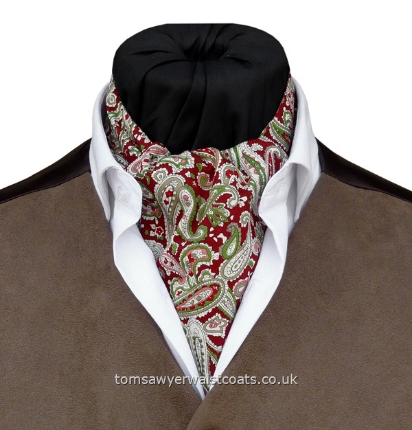 Neckwear : Day Cravats (Self-tie) : 'Washington'  Red  & Green Paisley Cotton Day Cravat (Self-tie)