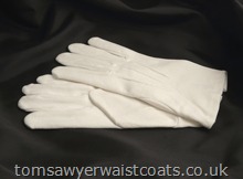White, 100% cotton Dress Gloves to complete your formal outfit. - Single button fastening and available in three sizes. For correct sizing, measure around the base of your fingers (in inches) holding your fingers together and straight. Up to 8½'' order size M- For 9'' order size L-For 9½'' + order size XL- - Hot Offer Price while stocks last only!