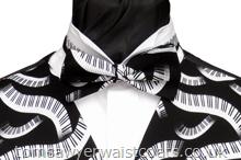 Wavy black and white piano keyboards on a black background- Style- Pre-Tied Bowtie- Colour- Black and White- Fabric- Cotton-