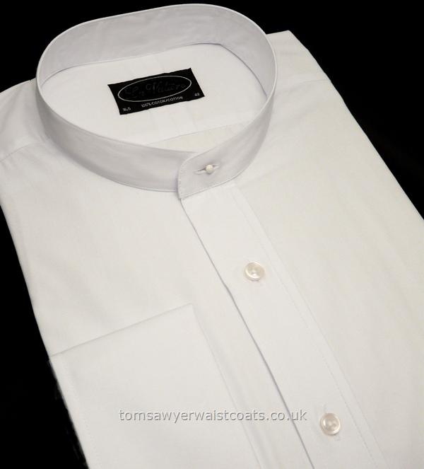Shirts : Detachable Collars and Collarless Legal Shirts : Collarless White Legal Shirt - 100% Cotton